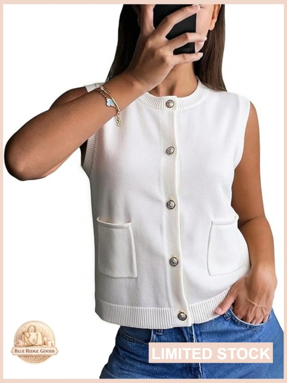 Oversized Sleeveless Sweater Vest Button Down Knit Cardigan with Pockets